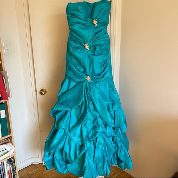 Deep Turquoise Taffeta Mermaid Prom Dress - Picture 2 of 8